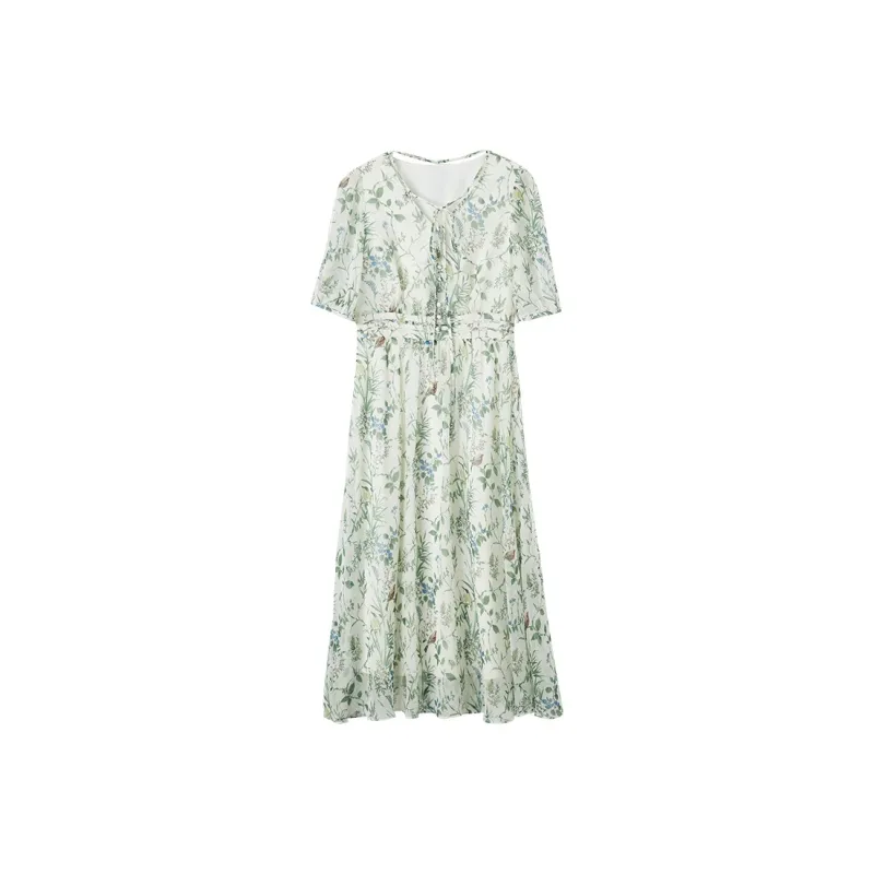 XIANGYING Short Sleeved Dress Women's Green-0