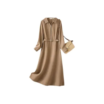 IHIMI Long Sleeved Dresses Women's Coffee Brown