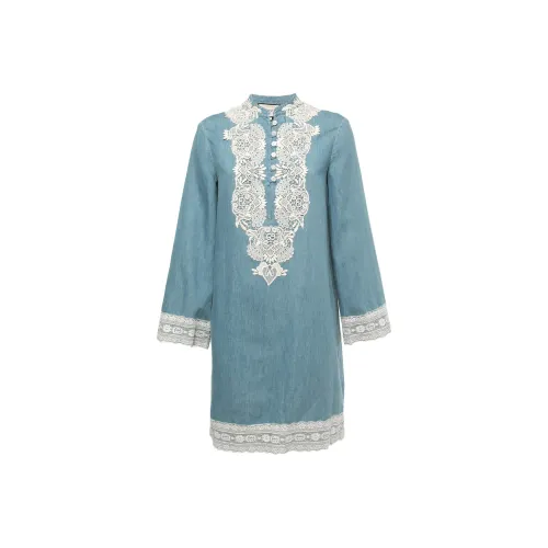 GUCCI Long Sleeved Dress Women's Sky Blue