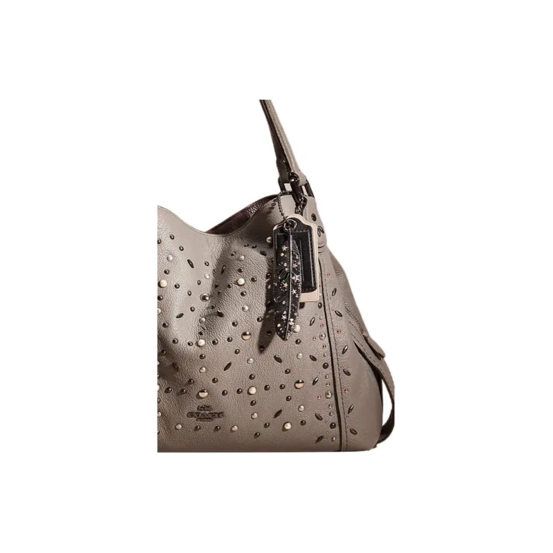 COACH Edie Leather Tote Bag, Shopping Bag, Handbag, Shoulder Bag Large Size Women's Deep Bronze & Heather Gray-3