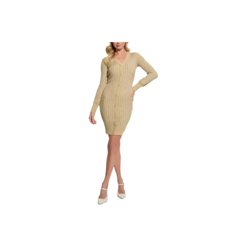 GUESS Long-Sleeved Dresses Women's Beige Yellow-0
