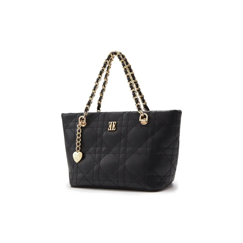 ELLE Cow Leather Tote Handbag Women's Black/White-1
