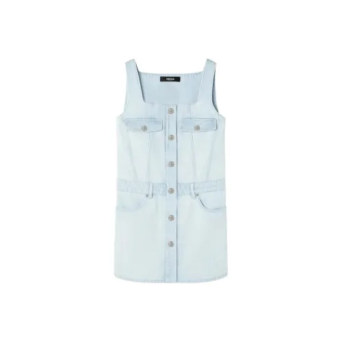 VERSACE Medusa Buttons Sleeveless Denim Mini Dress