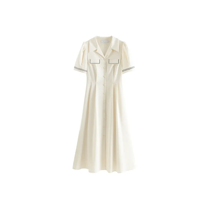 FANSILANEN Short Sleeved Dress Women's Beige Apricot-0