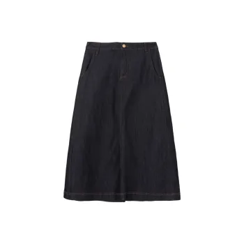 FAWENXIANGZI Denim Long Skirt Women's Dark Blue
