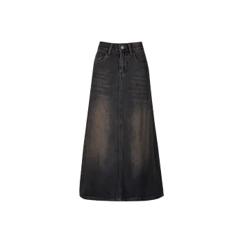 Wen Shan Denim Long Skirt Women's Yellow Mud