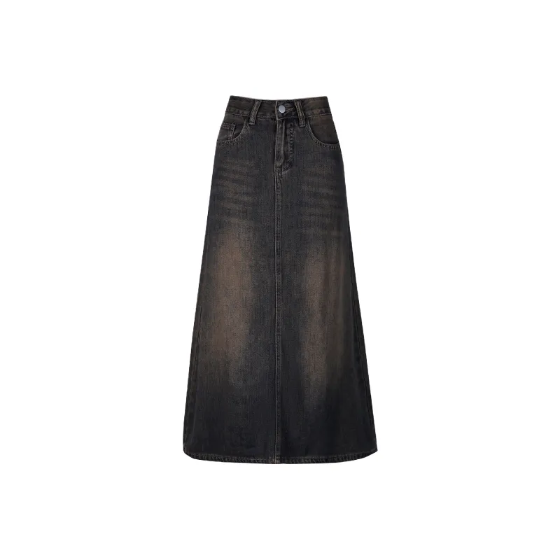 Wen Shan Denim Long Skirt Women's Yellow Mud-0