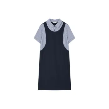 Mo Han Yi Mei SS24 Short Sleeved Dress Women's Navy Blue