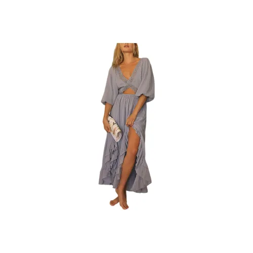 FREE PEOPLE X's And O's Midi Long-Sleeved Dresses Women's Autumn Sky/Autumn Sky