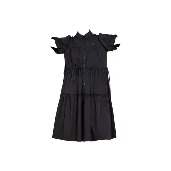 MUGUOGUOMU Summer Short Sleeved Dress Cinched Waist Women's Black