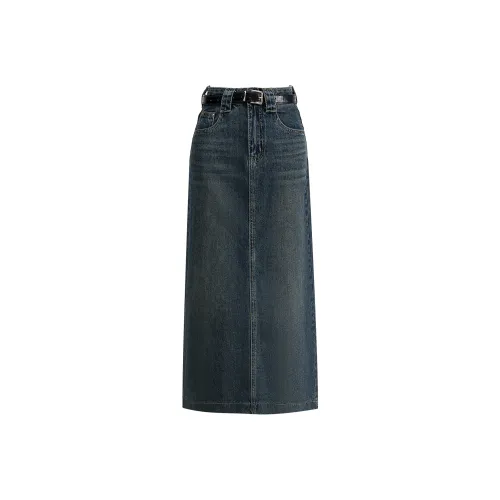 Eggka Denim Long Skirts Women's Blue