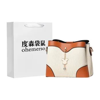 Dusen Kangaroo PU Shoulder Bag, Crossbody Bag Women's Black/Ecru/Ecru & Yellow