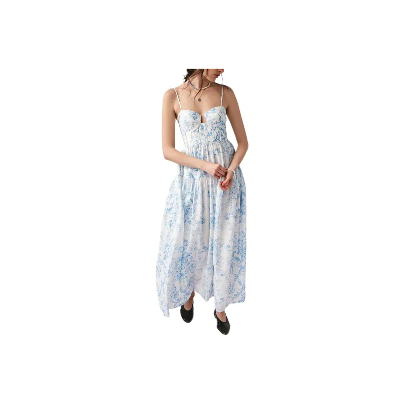 FREE PEOPLE Maison Amory The Windsor Maxi Dress Slip Dresses Women's Blue Rococo-0