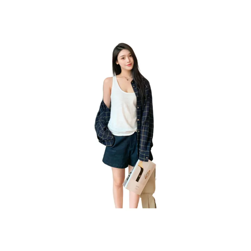 FAIRFAFO Casual Shorts Women's Blue-0