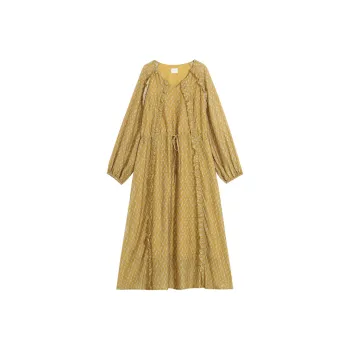 CHACHASTU Long-Sleeved Dresses Women's Small Leaf