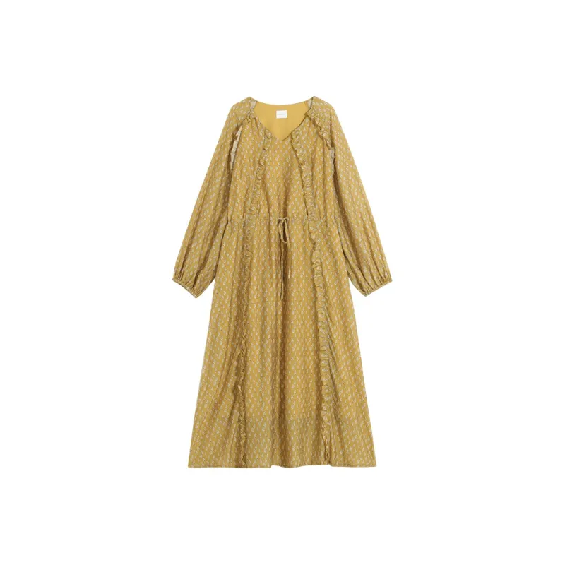 CHACHASTU Long-Sleeved Dresses Women's Small Leaf-0