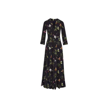 Oscar De La Renta Orchid Cady inset T 3/4 Sleeve Dress
