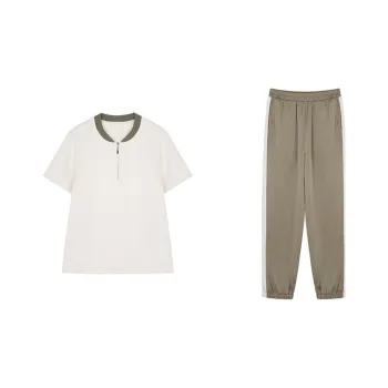 Mo Han Yi Mei Casual Suit Women's Olive Green+Ecru