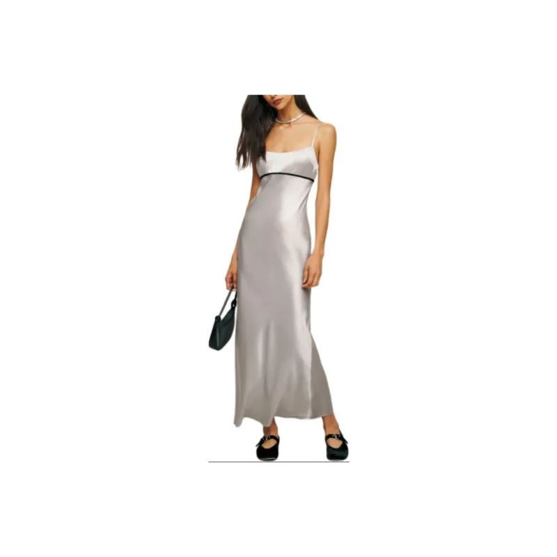 REFORMATION Kailyn Silk Dress Slip Dresses Women's Moonlight-0