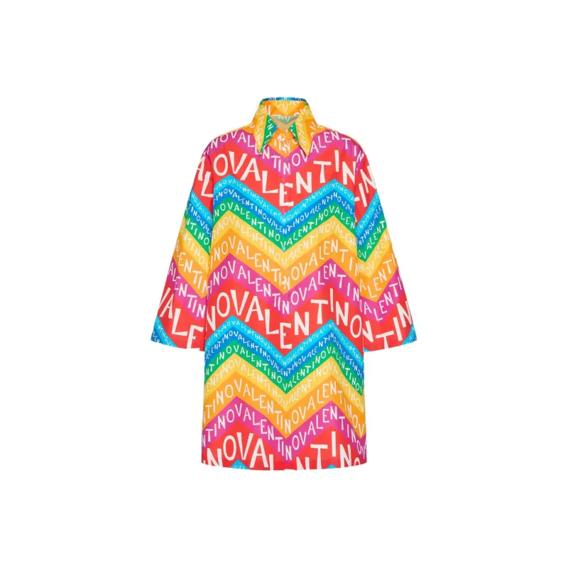 Valentino All Over Logo Printed Long Sleeved Shirt Dress-0