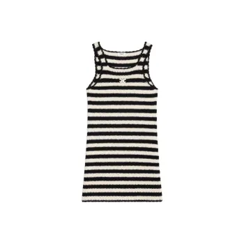 CELINE Triomphe Striped Mini Dress In Crocheted Cotton