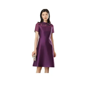 BBLLUUEE Short Sleeved Dress Women's Purple Bamboo