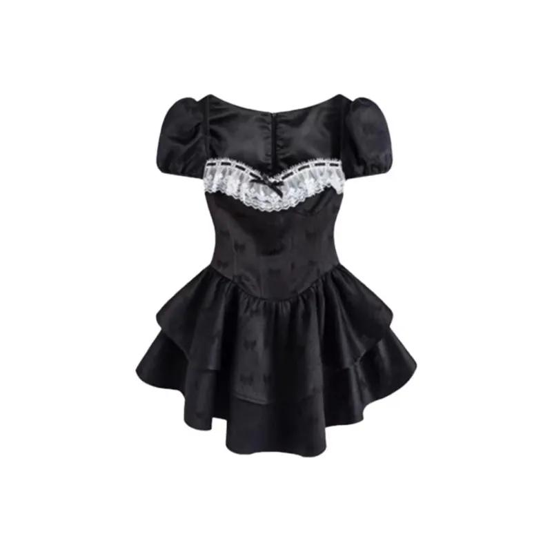 TIBINB Short Sleeved Dresses Women's Black-0