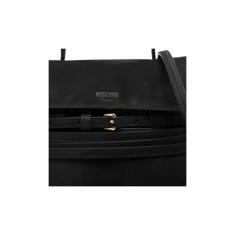 MOSCHINO Suede One Shoulder Handbag Trumpets Women's Black-3