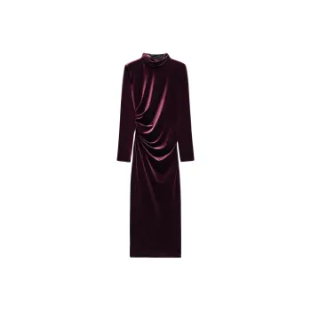 ZARA ZW Series Long-Sleeved Dresses Women's Burgundy