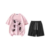 Two-Piece Set (Pink Top+Black Pants)