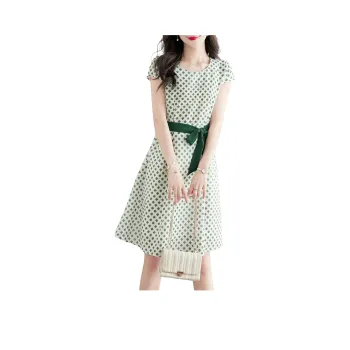 Still Quiet Short-Sleeved Dresses Women's Green+White