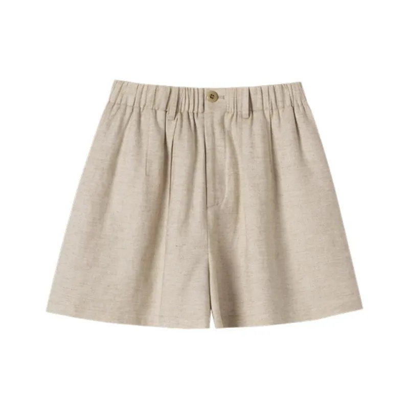 Hacikis Casual Shorts Women's Natural Wood Linen-0