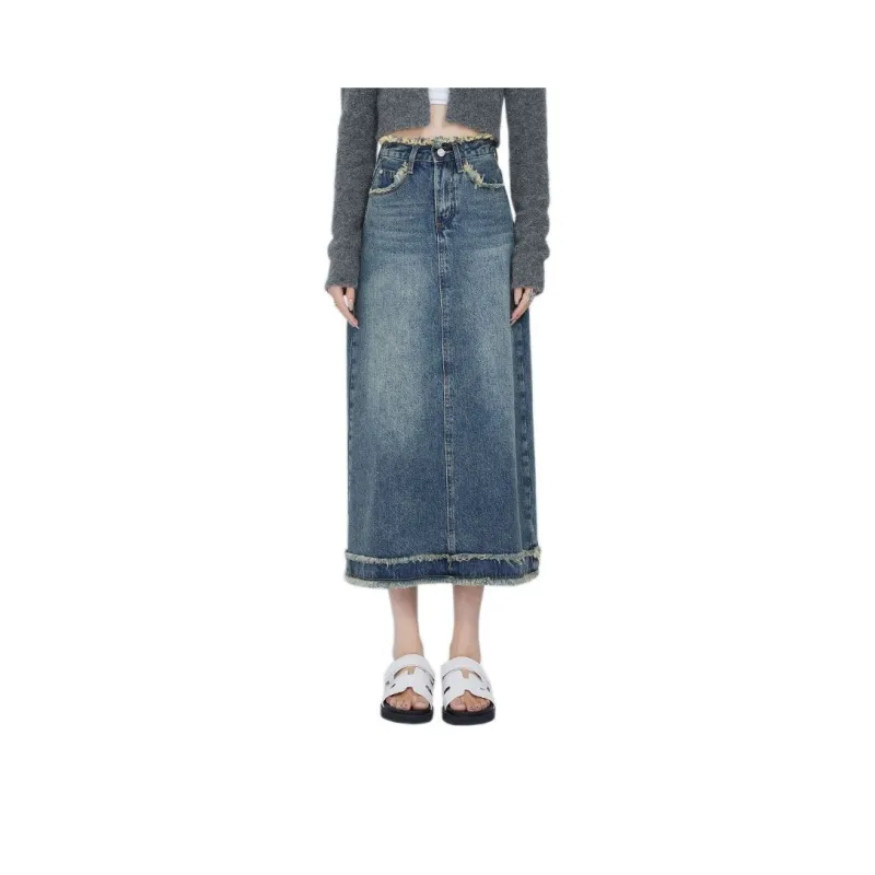 7 SEVFUN Denim Long Skirt Women's Blue-0