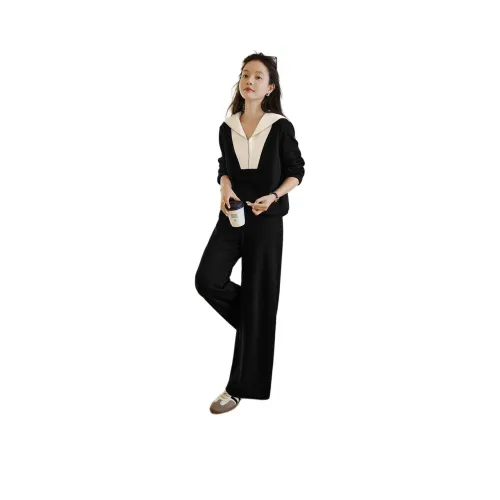 Mo Han Yi Mei Sweatshirt Set Women's Black & Beige