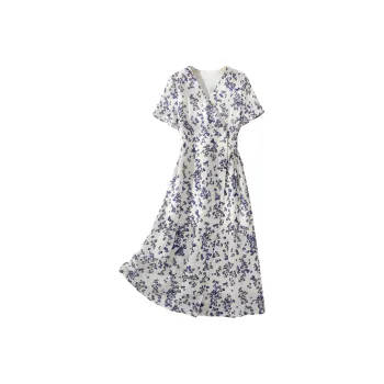 IHIMI Short Sleeved Dresses Women's Blue Purple Flower