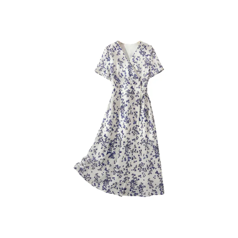 IHIMI Short Sleeved Dresses Women's Blue Purple Flower-0