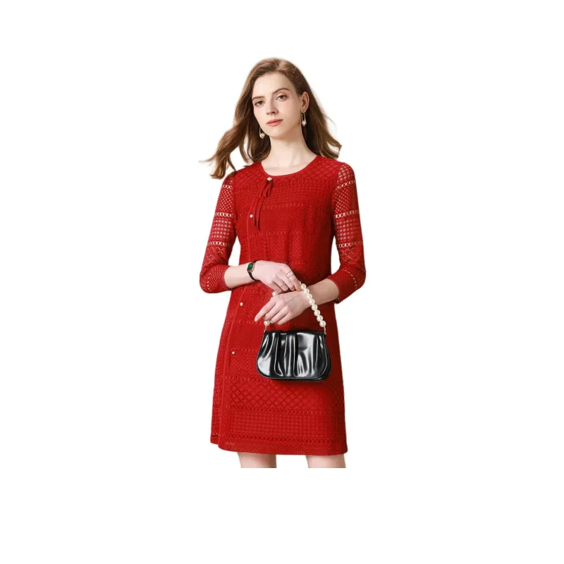 FENHONGMALI Long Sleeved Dresses Women's Red-0
