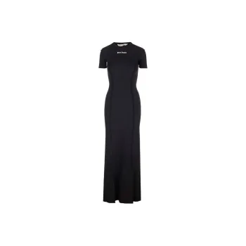 PALM ANGELS Open Back Logo Rib Dress Black