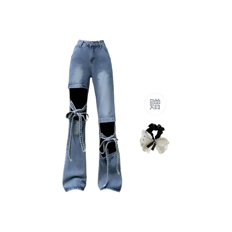 PAVEA Jeans Women's Blue+Hair Tie Comes With-0