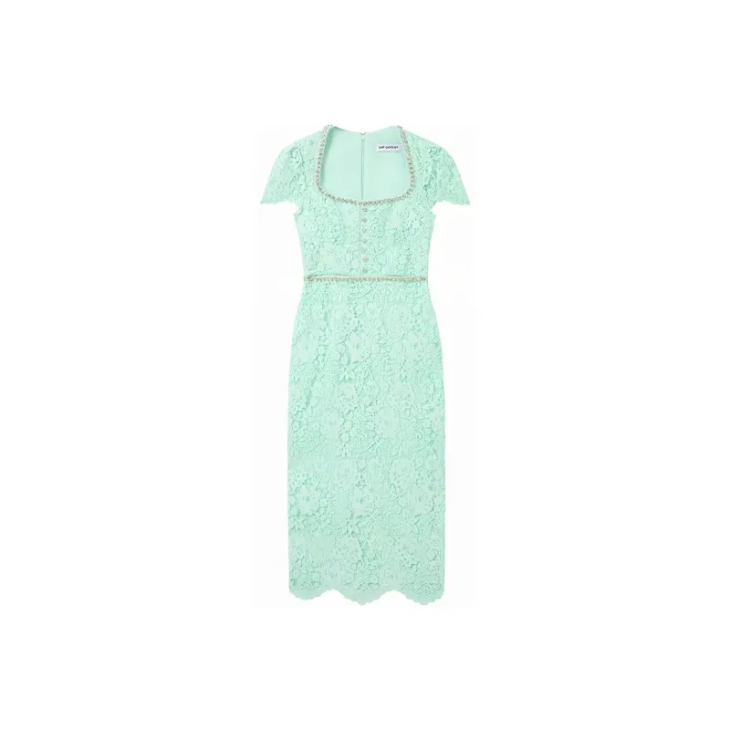Self portrait Short Sleeved Dresses Women's Mint Green-0