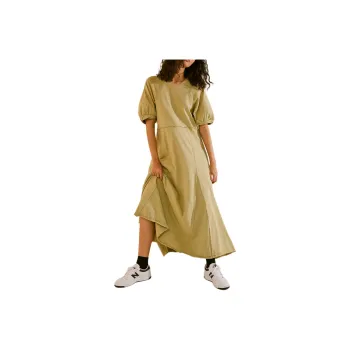 FREE PEOPLE Brentwood Maxi Short-Sleeved Dresses Women's Dried Aloe