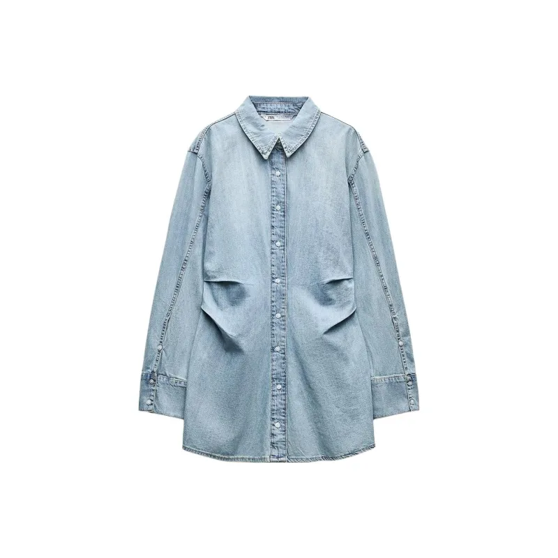 ZARA Long-Sleeved Dresses Women's Sky Blue-0