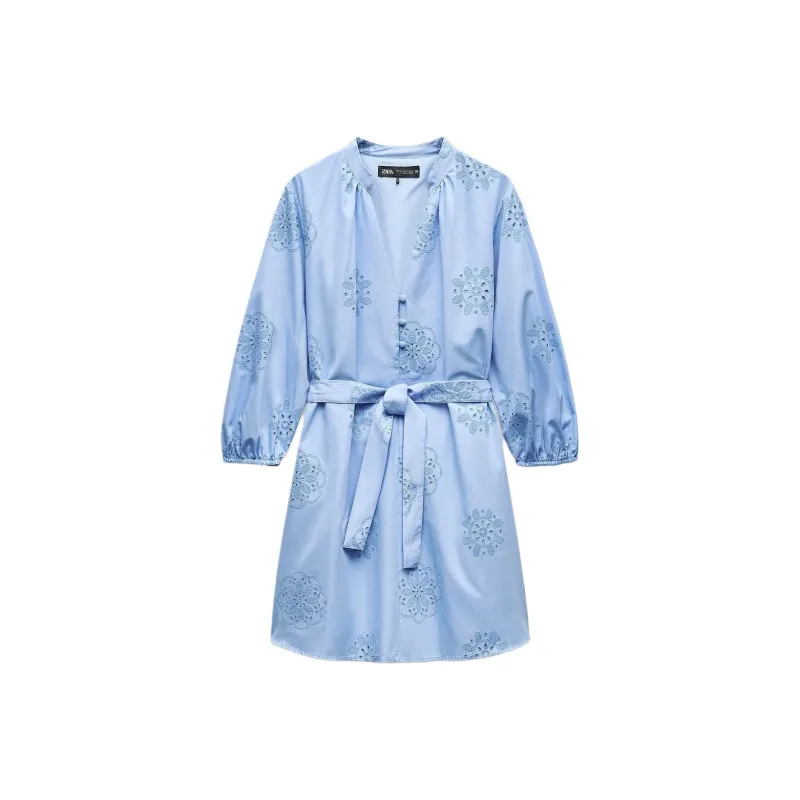 ZARA Long-Sleeved Dresses Women's Sky Blue-0
