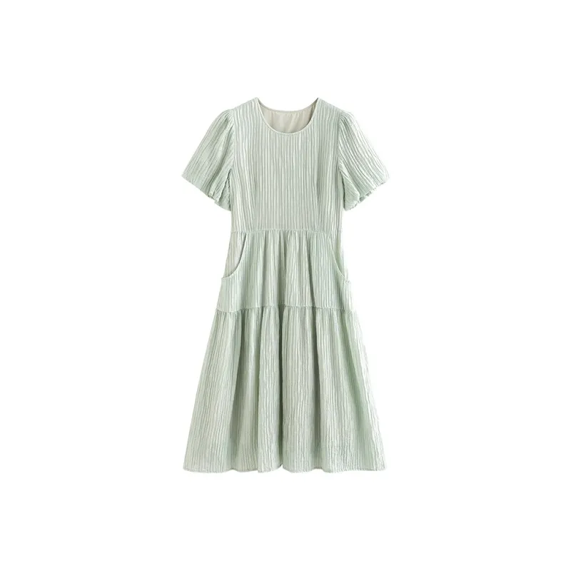 Initial Language Short Sleeved Dress Women's-4