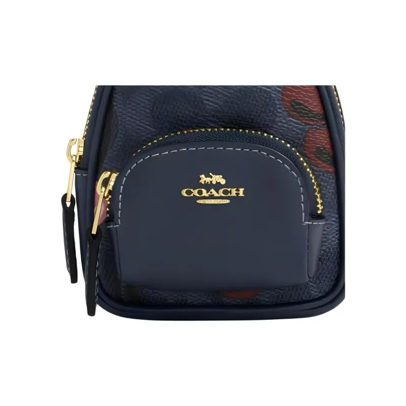 COACH Court Coated Canvas With Smooth Leather Bag Accessory Mini Women's Gold With Denim Multicolor-2