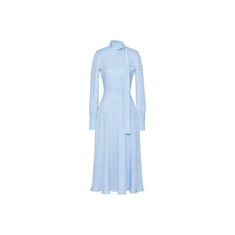 Valentino MIDI DRESS IN TOILE ICONOGRAPHE JACQUARD SILK Long Sleeved Dress Women's Iris Purple-0