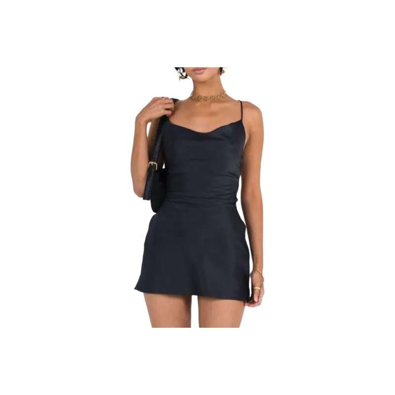 PRINCESS POLLY CELENA MINI DRESS BLACK Slip Dresses Women's BLACK/Black-0