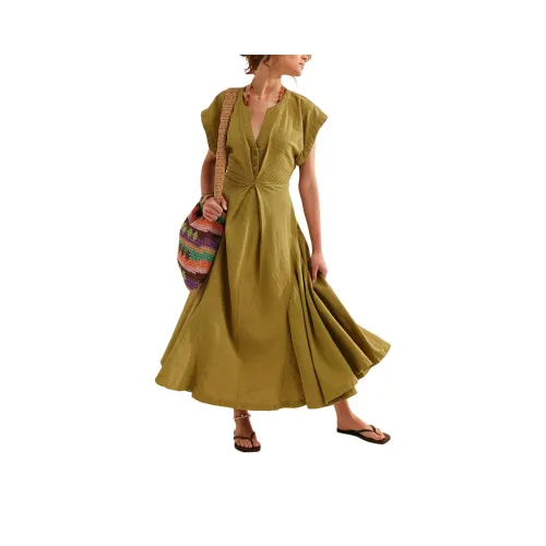 FREE PEOPLE Outta Here Midi Short-Sleeved Dresses Women's Crushed Rosemary