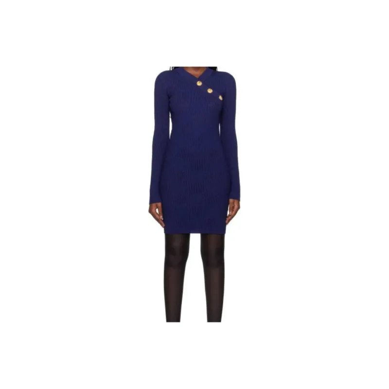 BALMAIN Long Sleeved Dress Women's Blue-0