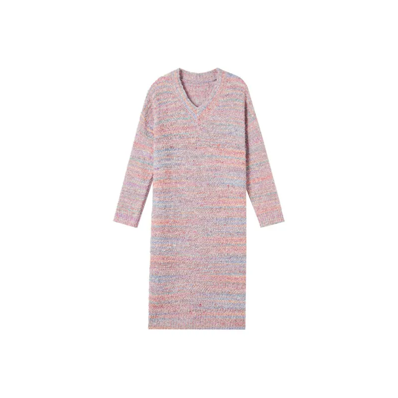 【dme】 Long Sleeved Dress Women's Rainbow Stripes-0